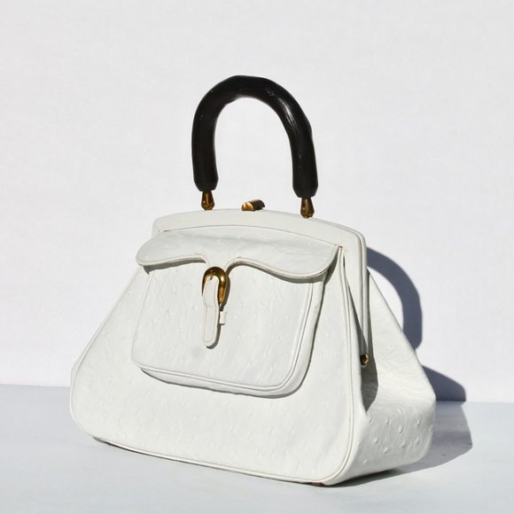 Vintage CORONET Ostrich Satchel - White/Black Handle - Excellent Condition - Picture 4 of 6